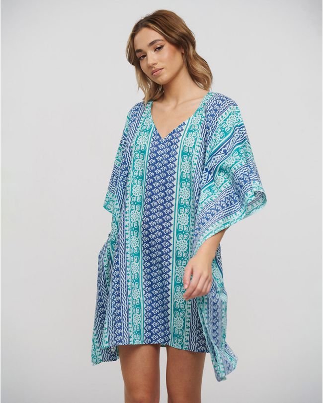 SHORT KAFTAN IN BLUE/GREEN COLOR ONE SIZE (100% COTTON)