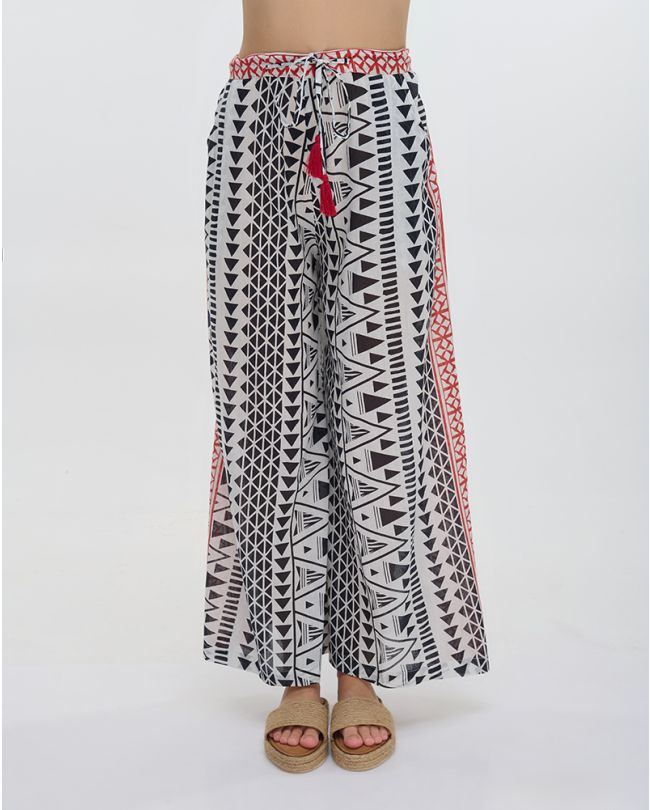 PATTERNED PANTS IN WHITE/BLACK COLOR ONE SIZE (100% COTTON)