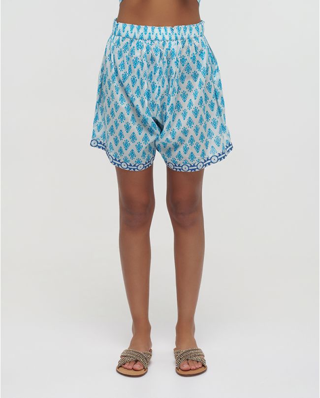 PATTERNED SHORTS IN TURQUOISE/ECRU COLOR ONE SIZE (100% COTTON)