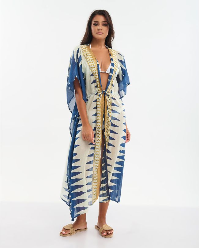 ΚΙΜΟΝΟ ΜΑΚΡΥ ΜΠΕΖ/ΜΠΛΕ ΜΕ ΧΡΥΣΕΣ ΛΕΠΤΟΜΕΡΕΙΕΣ ONE SIZE (100% COTTON)