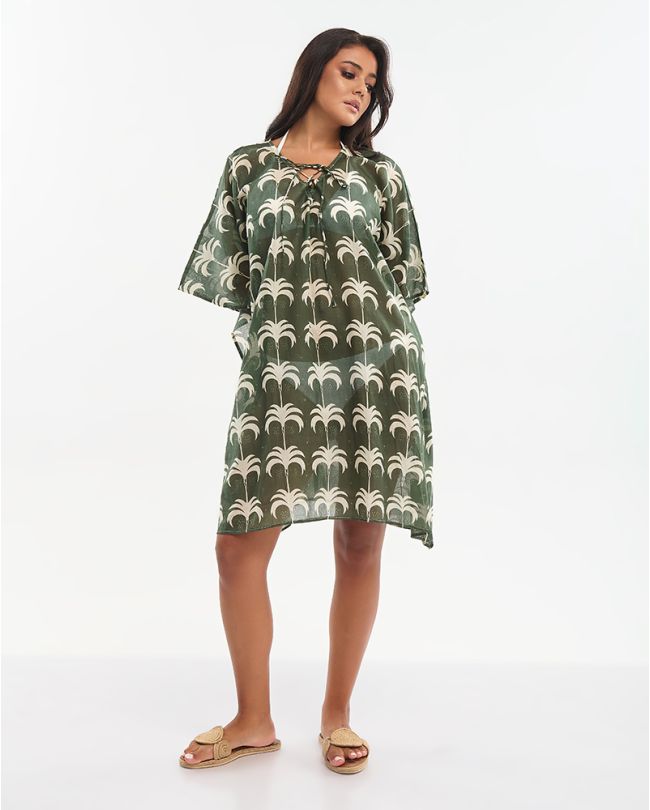 ΚΑΦΤΑΝΙ ΚΟΝΤΟ ΣΕ ΣΚΟΥΡΟ ΠΡΑΣΙΝΟ ΧΡΩΜΑ ΜΕ ΦΟΙΝΙΚΕΣ ONE SIZE (100% COTTON)