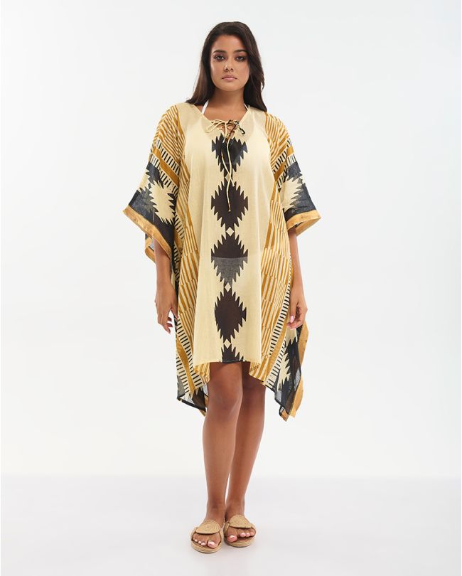 ΚΑΦΤΑΝΙ ΚΟΝΤΟ ΜΠΕΖ/ΜΑΥΡΟ/ΜΟΥΣΤΑΡΔΙ ΜΕ ΧΡΥΣΕΣ ΛΕΠΤΟΜΕΡΕΙΕΣ ONE SIZE (100% COTTON)