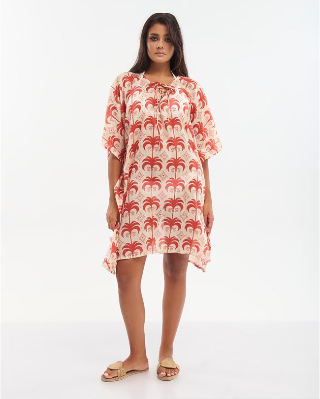 ΚΑΦΤΑΝΙ ΚΟΝΤΟ ΣΕ ΚΟΚΚΙΝΟ ΧΡΩΜΑ ΜΕ ΦΟΙΝΙΚΕΣ ONE SIZE (100% COTTON)