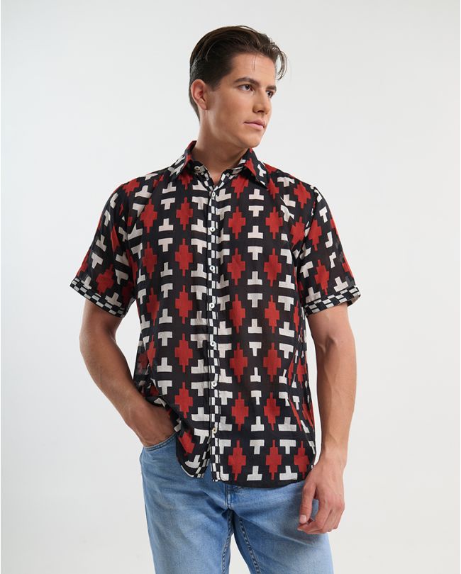 ΠΟΥΚΑΜΙΣΟ ΚΟΝΤΟΜΑΝΙΚΟ ΜΑΥΡΟ ΜΕ ΛΕΥΚΕΣ/ΚΟΚΚΙΝΕΣ ΛΕΠΤΟΜΕΡΕΙΕΣ L/XL (100% COTTON)