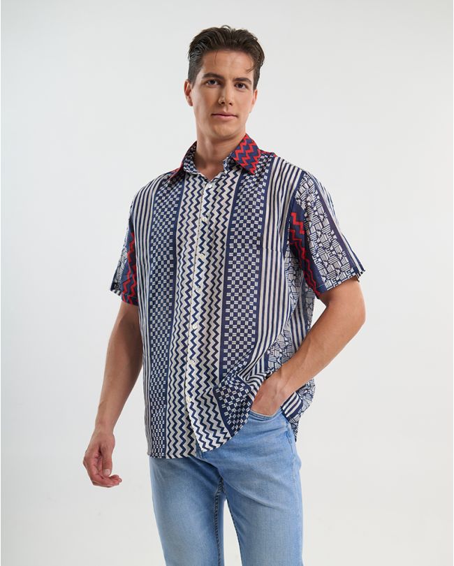 ΠΟΥΚΑΜΙΣΟ ΚΟΝΤΟΜΑΝΙΚΟ ΛΕΥΚΟ/ΜΠΛΕ ΜΕ ΚΟΚΚΙΝΕΣ ΛΕΠΤΟΜΕΡΕΙΕΣ S/M (100% COTTON)