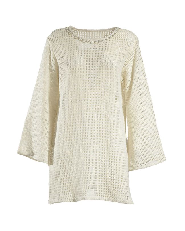 KNITTED DRESS WITH LONG SLEEVES IN WHITE COLOR ONE SIZE (100% COTTON)