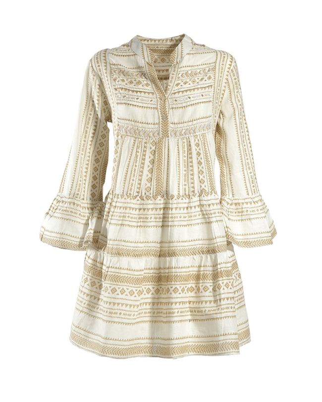 ΦΟΡΕΜΑ ΚΟΝΤΟ ΜΑΚΡΥΜΑΝΙΚΟ ΛΕΥΚΟ/ΧΡΥΣO ONE SIZE (100% COTTON)