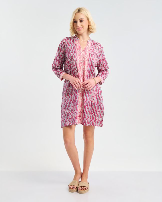 ΠΟΥΚΑΜΙΣΑ ΜΕ 3/4 ΜΑΝΙΚΙ ΡΟΖ ΜΕ ΨΑΡΙΑ ONE SIZE (100% COTTON)