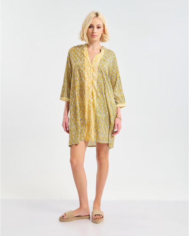 ΠΟΥΚΑΜΙΣΑ ΜΕ 3/4 ΜΑΝΙΚΙ ΚΙΤΡΙΝΗ ΜΕ ΨΑΡΙΑ ONE SIZE (100% COTTON)