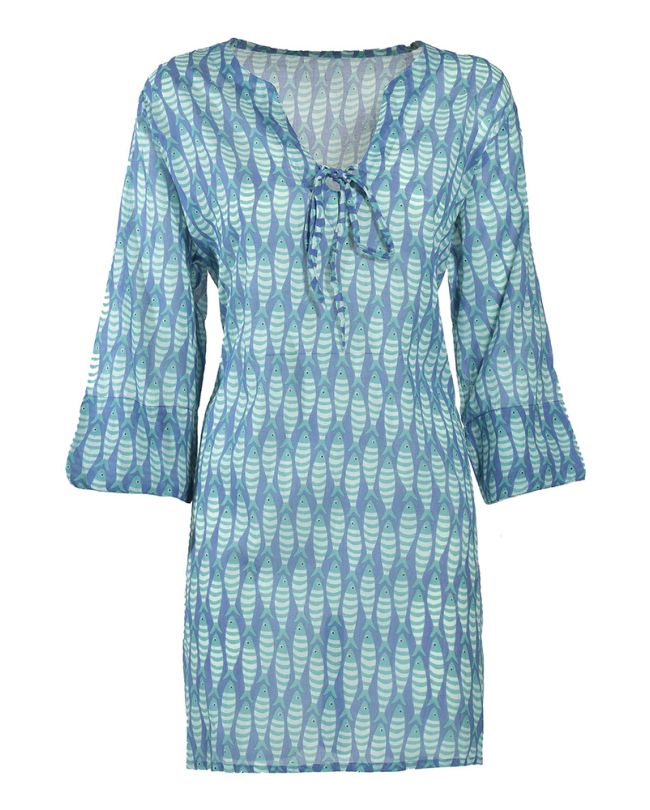 KAFTAN/TUNIC IN BLUE COLOR WITH FISH S/M (100% COTTON)