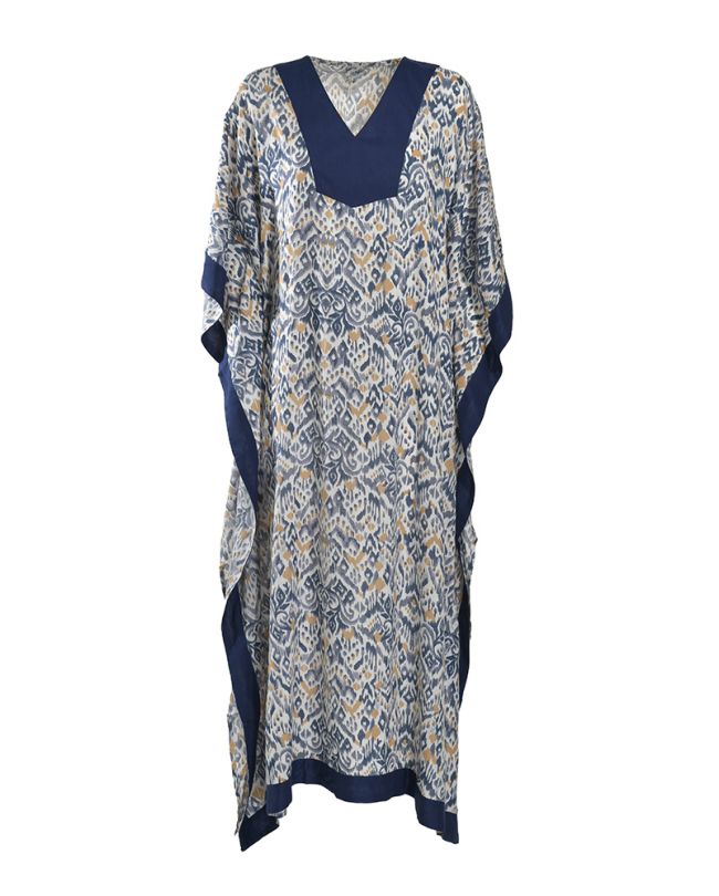 LONG KAFTAN IN WHITE/BLUE COLOR ONE SIZE (100% VISCOSE)