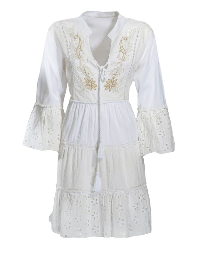 SHORT DRESS/KAFTAN IN WHITE COLOR ONE SIZE (100% COTTON)