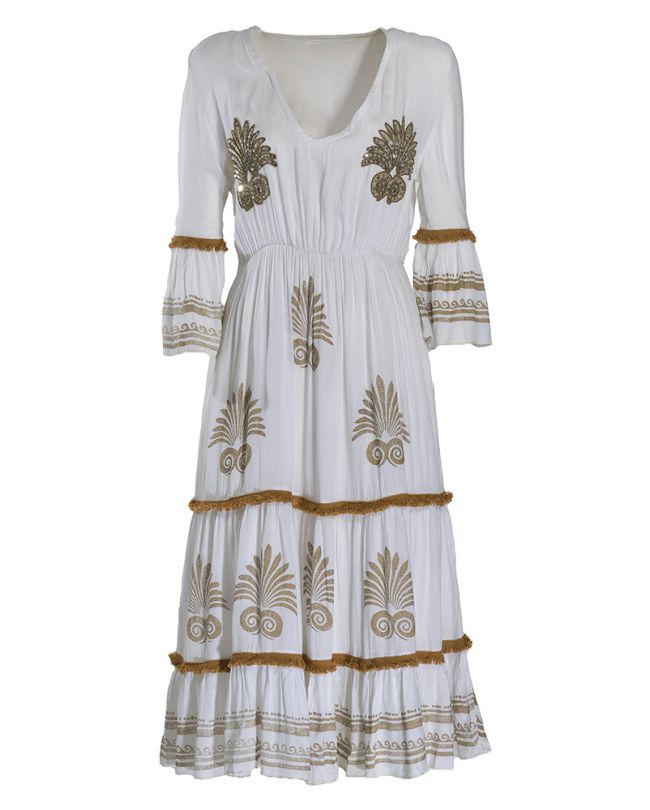 LONG DRESS IN WHITE COLOR WITH PRINTS ONE SIZE (100% VISCOSE)