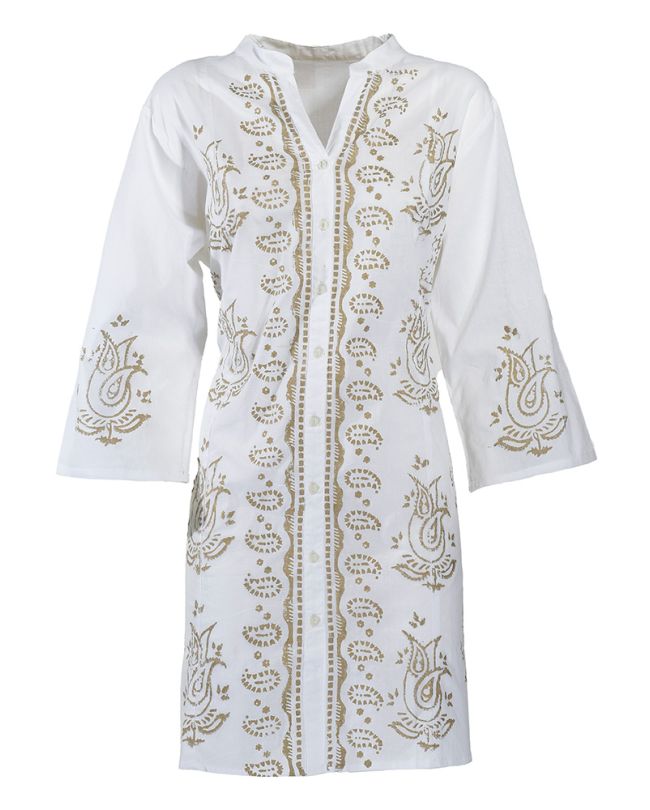 SHORT SHIRT WITH LONG SLEEVES IN WHITE COLOR ONE SIZE (100% COTTON)