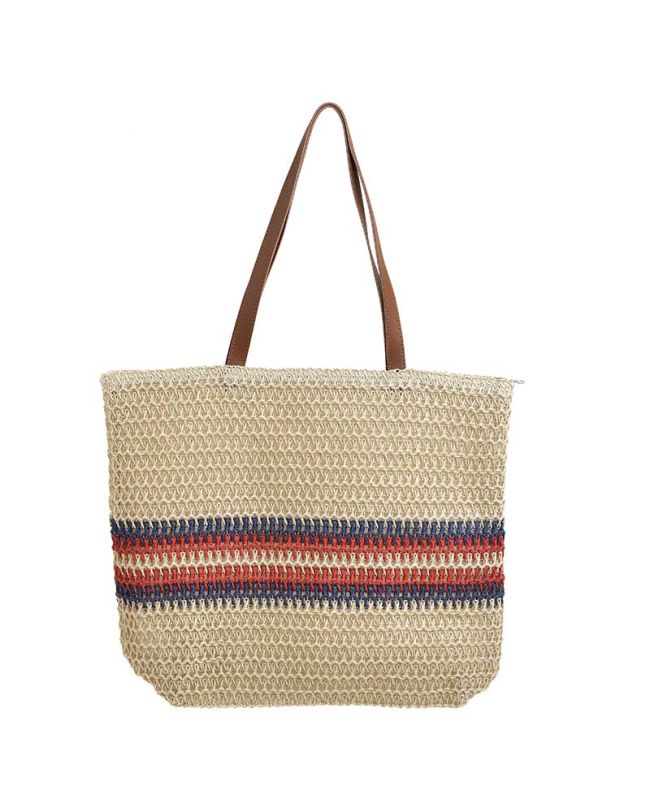 STRAW BAG IN BEIGE COLOR WITH RED/BLUE PRINT 48X6X37/65