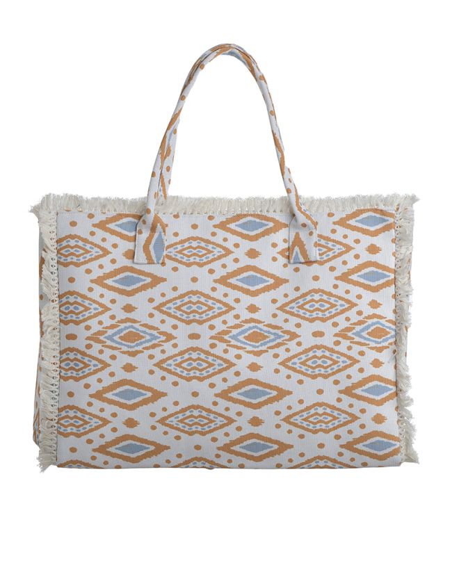 FABRIC BAG IN ECRU COLOR WITH ORANGE/BLUE DETAILS 45Χ14Χ34