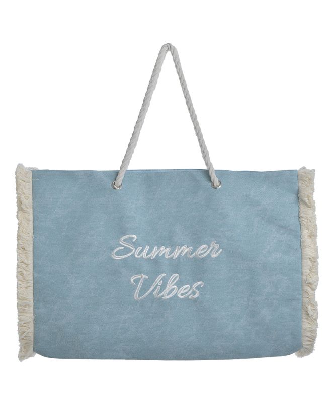 FABRIC BAG IN LIGHT BLUE COLOR WITH BEIGE DETAILS ''SUMMER VIBES'' 60Χ20Χ40