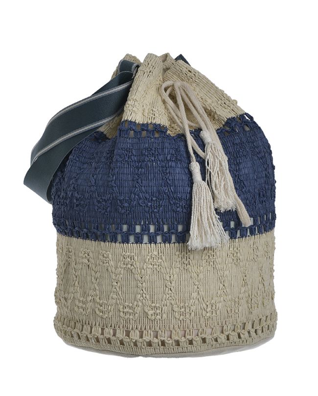 STRAW BAG IN ECRU/BLUE COLOR 28Χ28Χ38