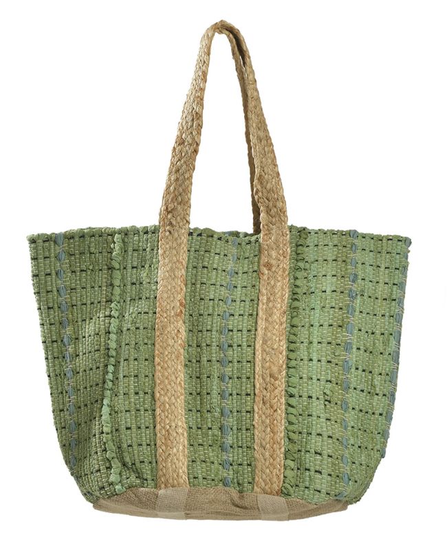 FABRIC BAG IN GREEN COLOR WITH JUTE HANDLES  24Χ16 (COTTON/JUTE)