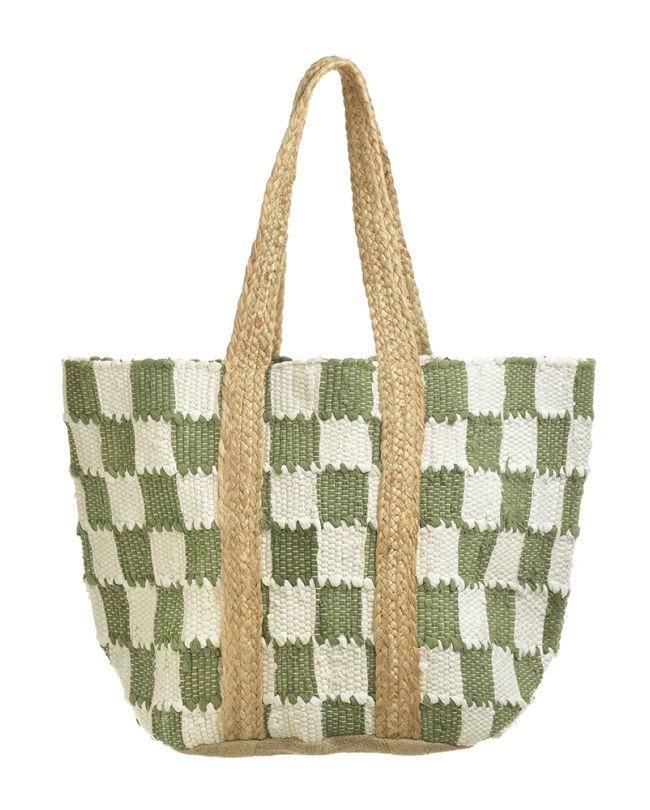 JUTE BAG IN WHITE/GREEN COLOR 60Χ40 (70%COTTON 30%JUTE)