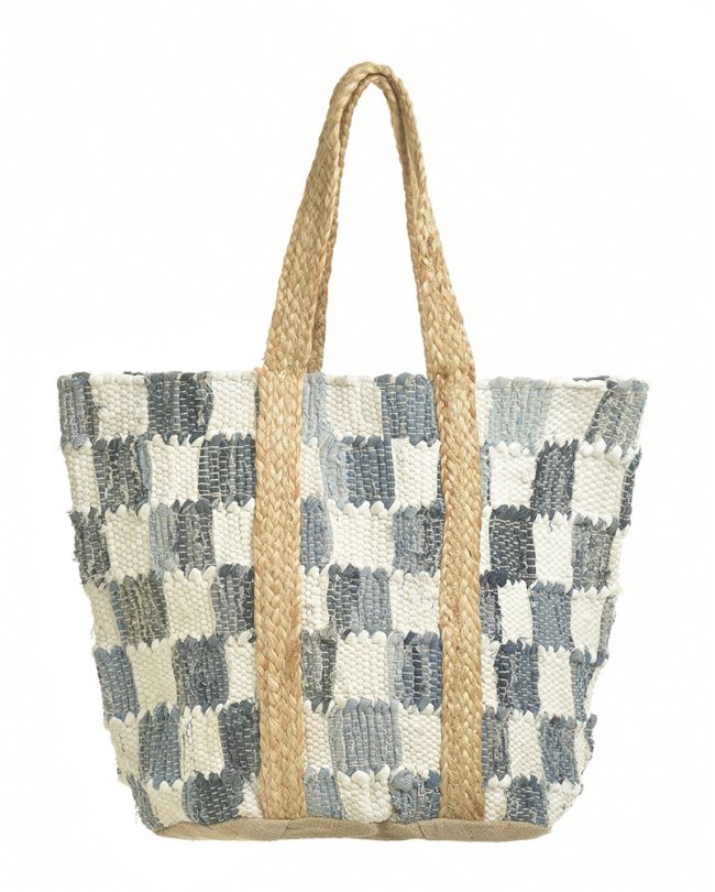ΤΣΑΝΤΑ ΑΠΟ ΓΙΟΥΤΑ ΜΠΛΕ/ΑΣΠΡΗ 60x40 (70%COTTON 30%JUTE)