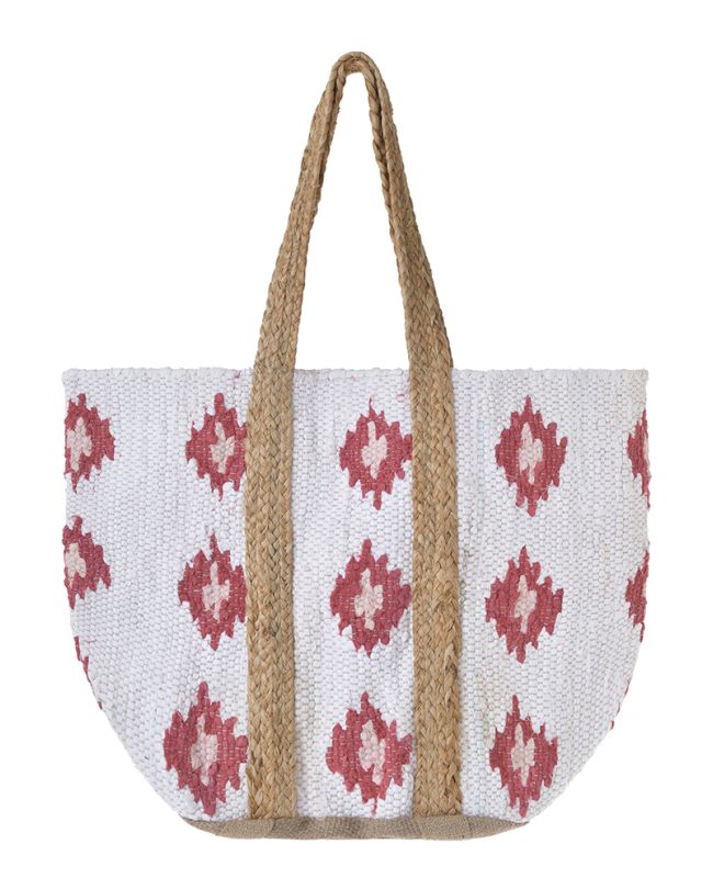 ΤΣΑΝΤΑ ΑΠΟ ΓΙΟΥΤΑ ΣΕ ΛΕΥΚΌ ΜΕ ΡΟΖ ΛΟΥΛΟΥΔΙΑ ΚΑΙ ΜΠΕΖ ΛΟΥΡΑΚΙΑ 31X40X31 (70% COTTON 30% JUTE)