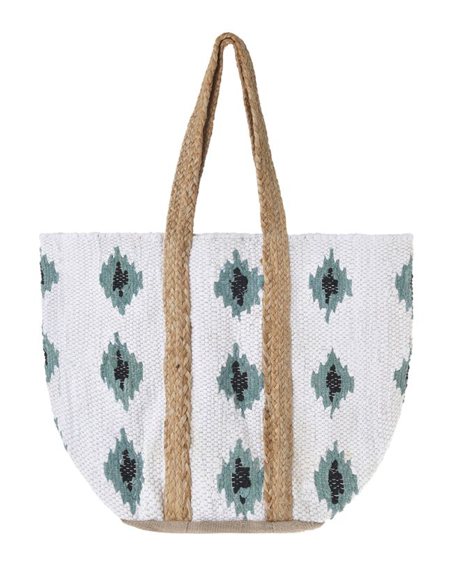 ΤΣΑΝΤΑ ΑΠΟ ΓΙΟΥΤΑ ΣΕ ΛΕΥΚΌ ΜΕ ΓΚΡΙ/ΜΠΛΕ ΛΟΥΛΟΥΔΙΑ ΚΑΙ ΜΠΕΖ ΛΟΥΡΑΚΙΑ 31X40X31 (70% COTTON 30% JUTE)