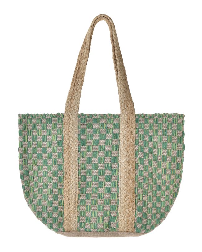 JUTE BAG IN GREEN/BEIGE COLOR 31X40X31 ( 70% COTTON 30% JUTE)