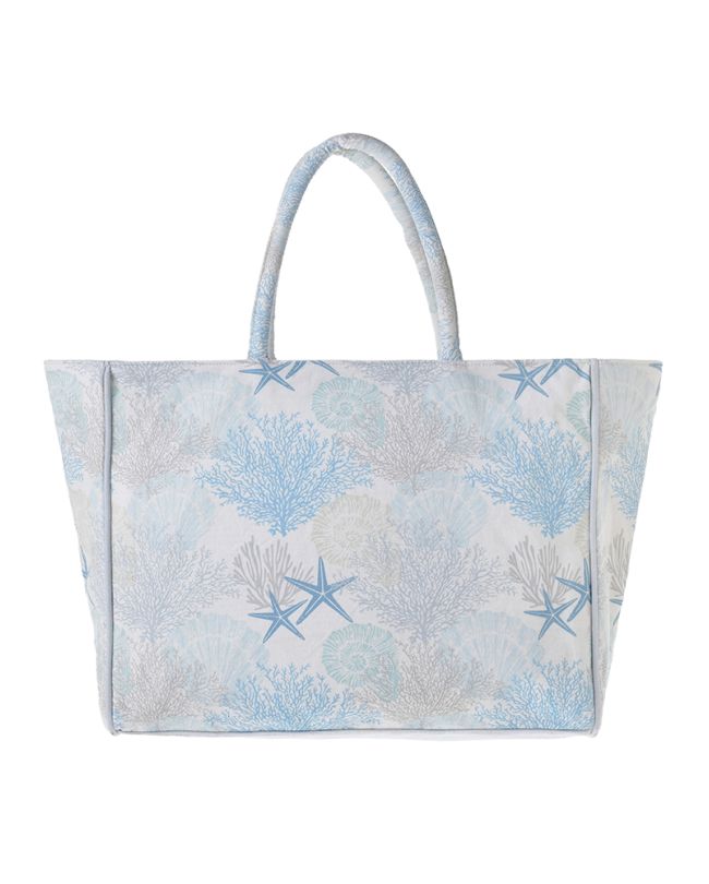 ΤΣΑΝΤΑ ΥΦΑΣΜΑΤΙΝΗ ΛΕΥΚΗ/ΓΑΛΑΖΙΑ ΜΕ ΚΟΡΑΛΙΑ 40X32X14 (100% COTTON CANVAS)