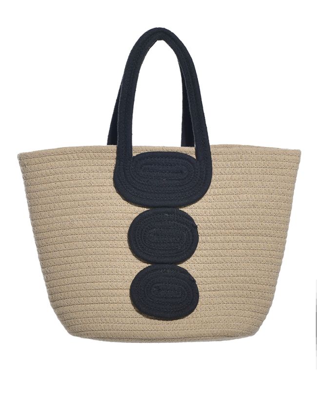 FABRIC BAG IN BEIGE COLOR WITH BLACK DETAILS 37Χ10Χ27/44 (100%COTTON)