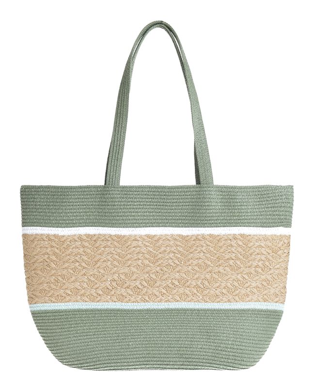 STRAW BAG IN GREEN COLOR WITH BEIGE BAND 48X30X16 (100%PAPER)