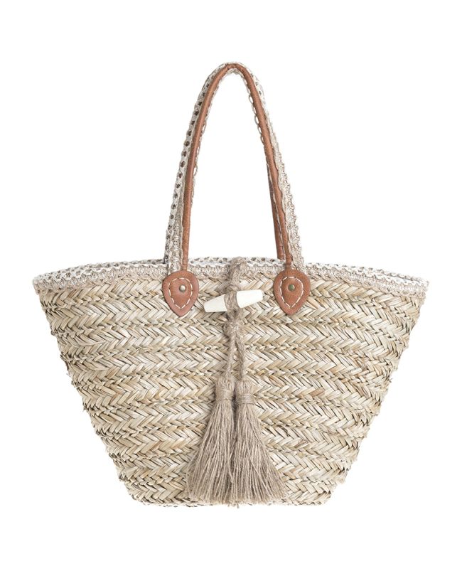 STRAW BAG IN BEIGE COLOR WITH TASSELS 52X28X15 (100% GRASS)