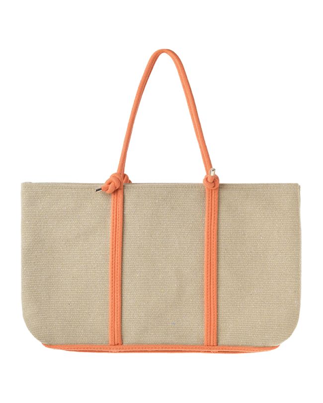FABRIC BAG IN BEIGE COLOR WITH ORANGE DETAILS 50X33X10 (20% COTTON & 80% POLYESTER)