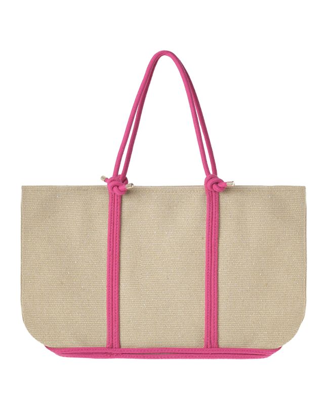 FABRIC BAG IN BEIGE COLOR WITH PURPLE DETAILS 50X33X10 (20% COTTON & 80% POLYESTER)