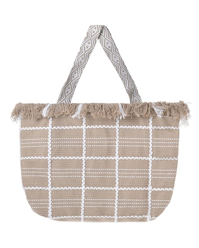 FABRIC BAG IN BEIGE/WHITE COLOR 47X32X10 (35% COTTON & 65% POLYESTER)