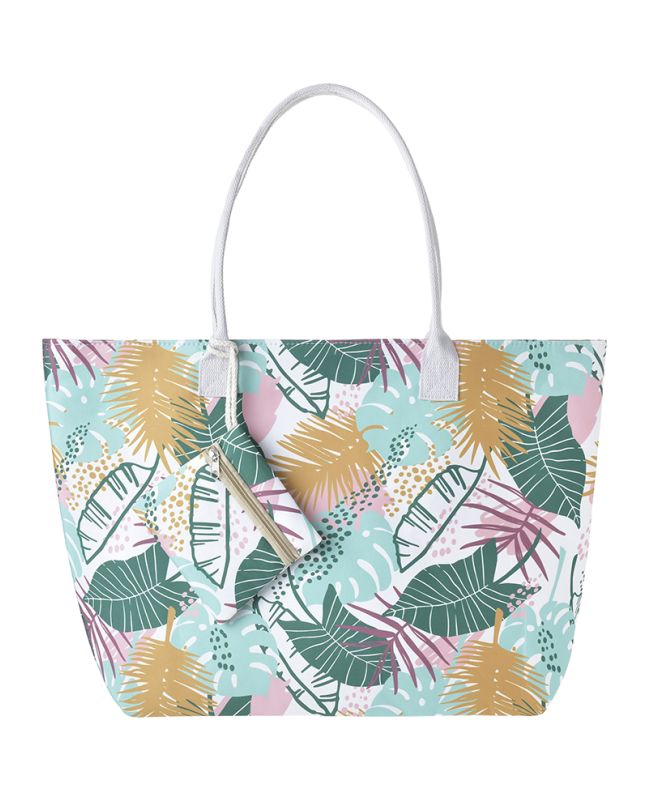 S/2 FABRIC BAG AND MINI BAG WITH GREEN/MUSTARD LEAFES 56X36X16/13X15 (100% POLYESTER)