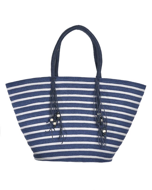 STRAW BAG IN BLUE/ECRU COLOR WITH STRIPES 27Χ17Χ30