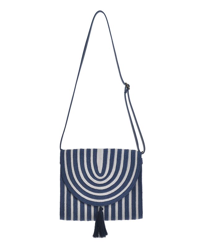 STRAW MINI BAG IN BLUE/ECRU COLOR WITH STRIPES 26Χ8Χ21