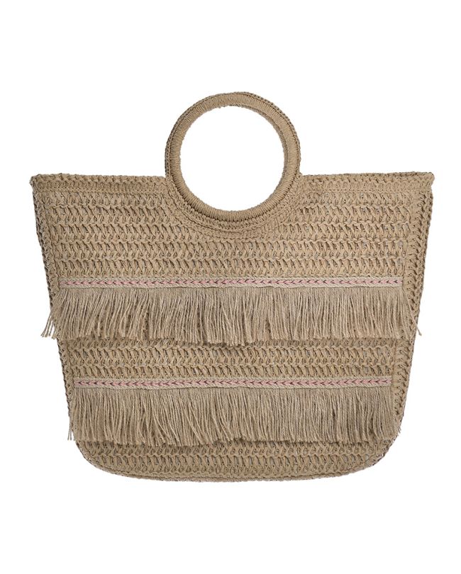 STRAW BAG IN BEIGE COLOR WITH TASSELS 53Χ10Χ32