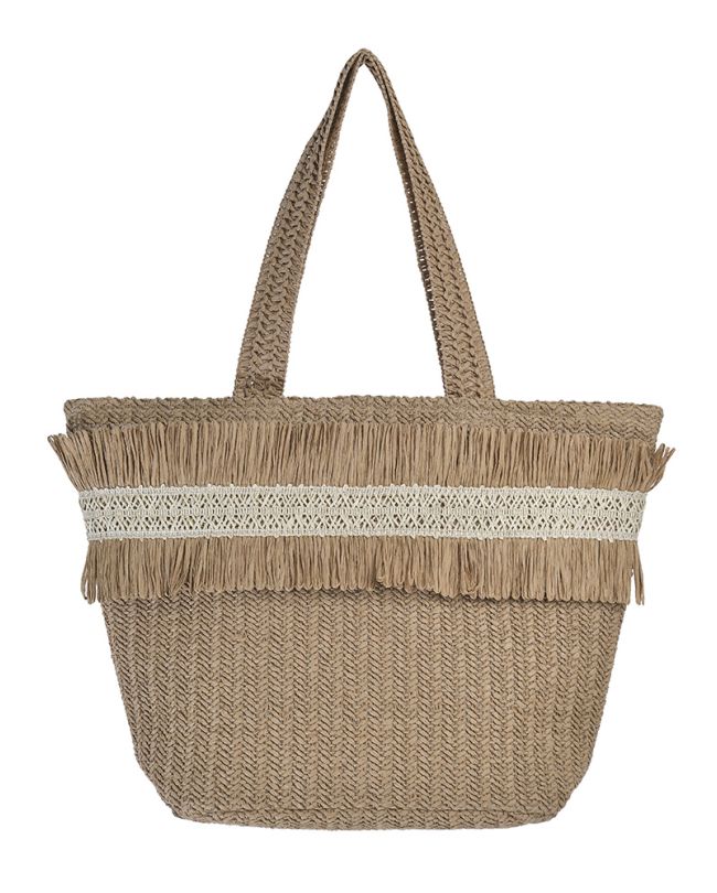 STRAW BAG IN BEIGE/ECRU COLOR WITH TASSELS 33Χ16Χ34