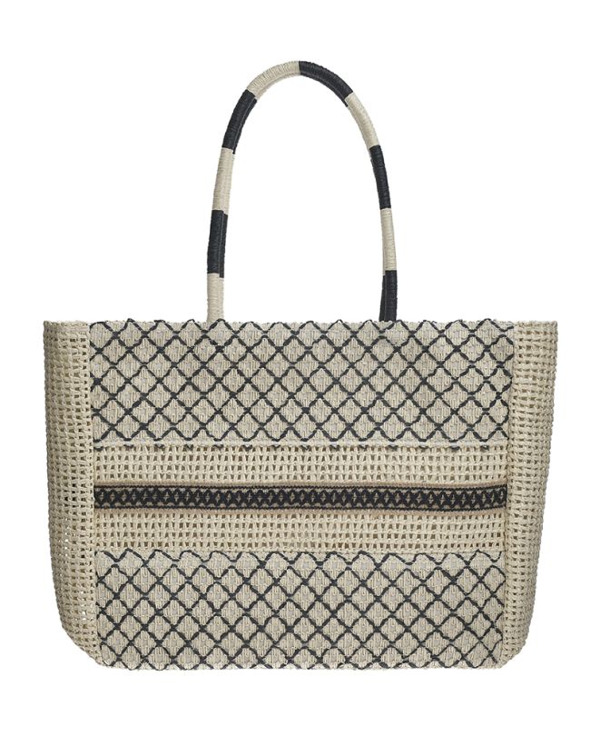 STRAW BAG IN ECRU/BLACK COLOR (100% POLYESTER)