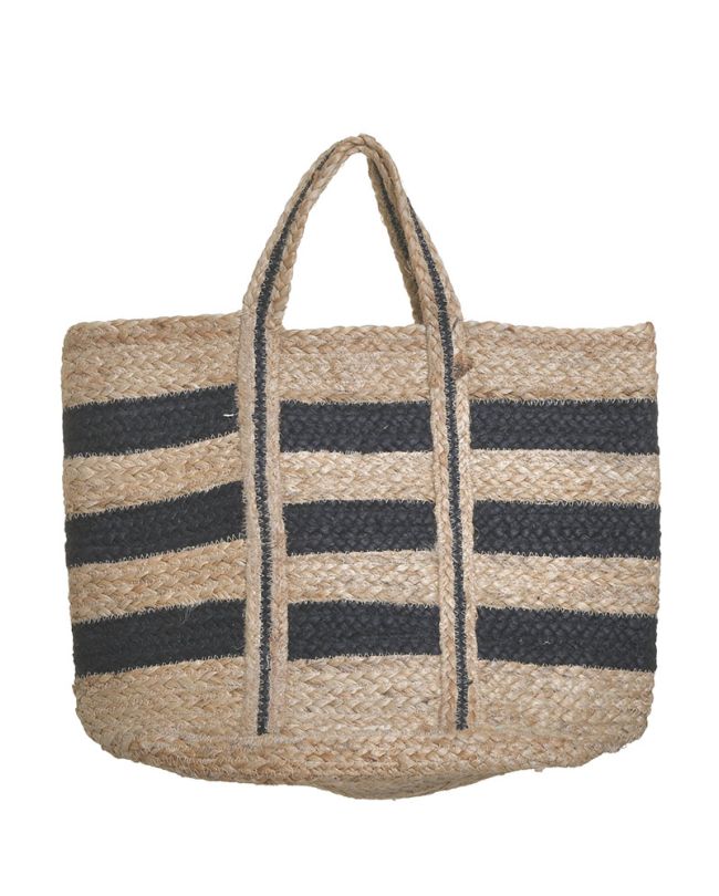 STRAW BAG WITH BLACK STRIPES (100%JUTE) 45X15X35/50