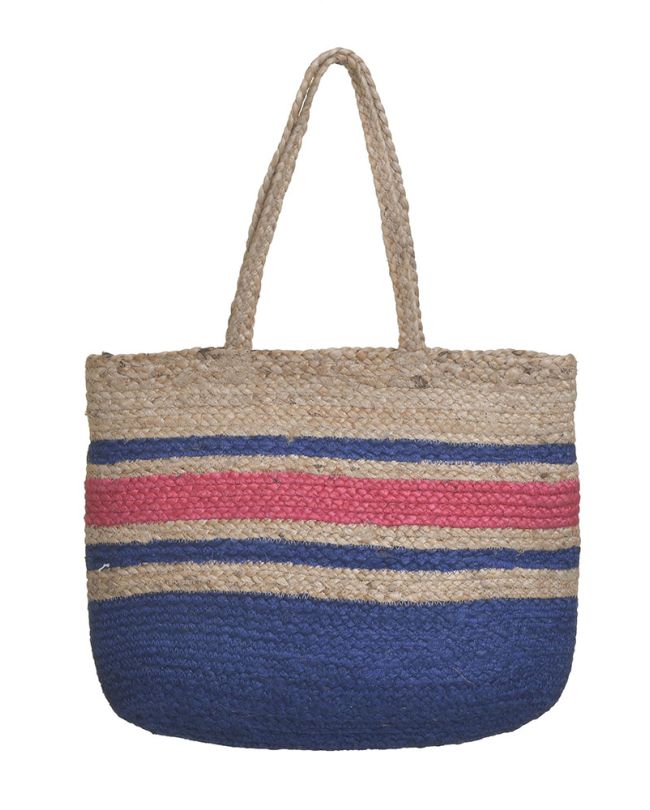 ΤΣΑΝΤΑ ΨΑΘΙΝΗ ΜΕ ΜΠΛΕ/ΦΟΥΞ ΡΙΓΕΣ (100%JUTE) 45X15X30/60