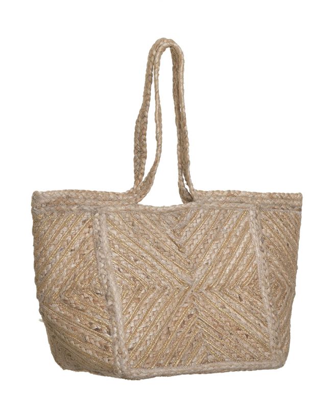 ΤΣΑΝΤΑ ΨΑΘΙΝΗ ΜΕ ΧΡΥΣΕΣ ΣΧΕΔΙΑ (100%JUTE) 44X22X30/52