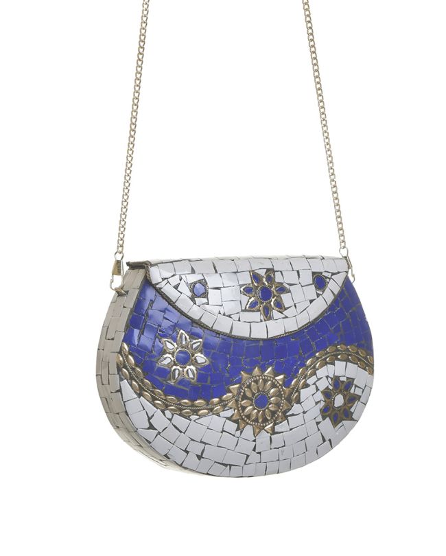 ΤΣΑΝΤΑΚΙ ΜΕΤΑΛΛΙΚΟ ΛΕΥΚΟ/ΜΠΛΕ ΜΕ ΑΛΥΣΙΔΑ 19X5X14/62