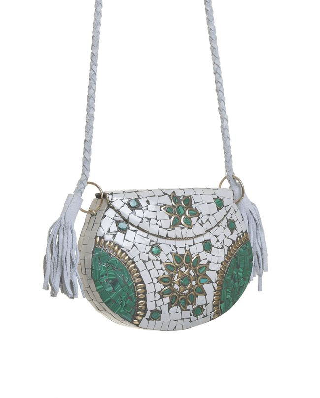 METALIC MINI BAG IN WHITE/GREEN COLOR WITH HANDLING 19X5X14/56
