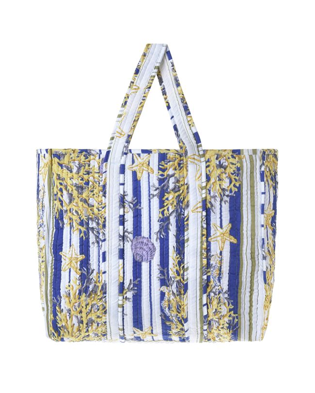 FABRIC BAG **CORALS'' WITH BLUE/GOLD DETAILS 37X33X18 (100% COTTON)