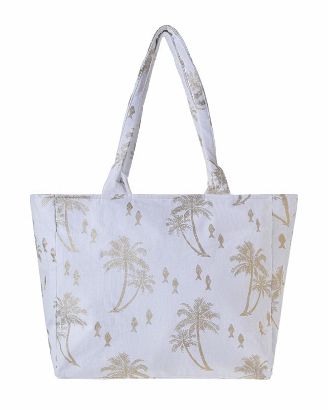 FABRIC BAG IN WHITE COLOR WITH PALMS 42X35X20 (100% COTTON)