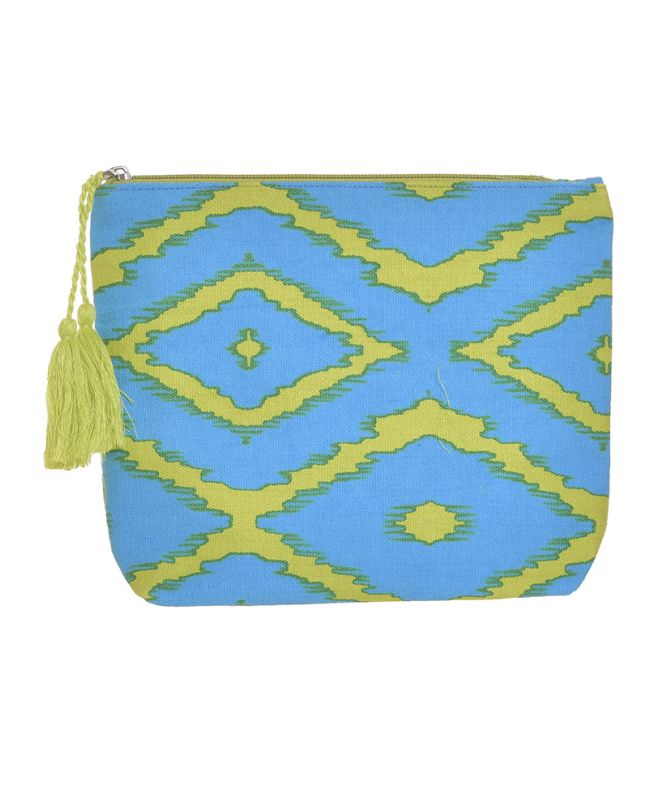 FABRIC MINI BAG IN TURQUOISE/YELLOW COLOR WITH PRINTS  (50%COTTON 50% POLYESTER) 20X5X19