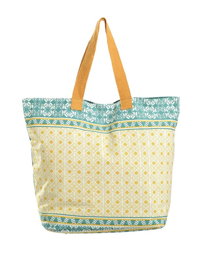 FABRIC BAG IN WHITE/BLUE/YELLOW COLOR (50% COTTON 50% POLYESTER)